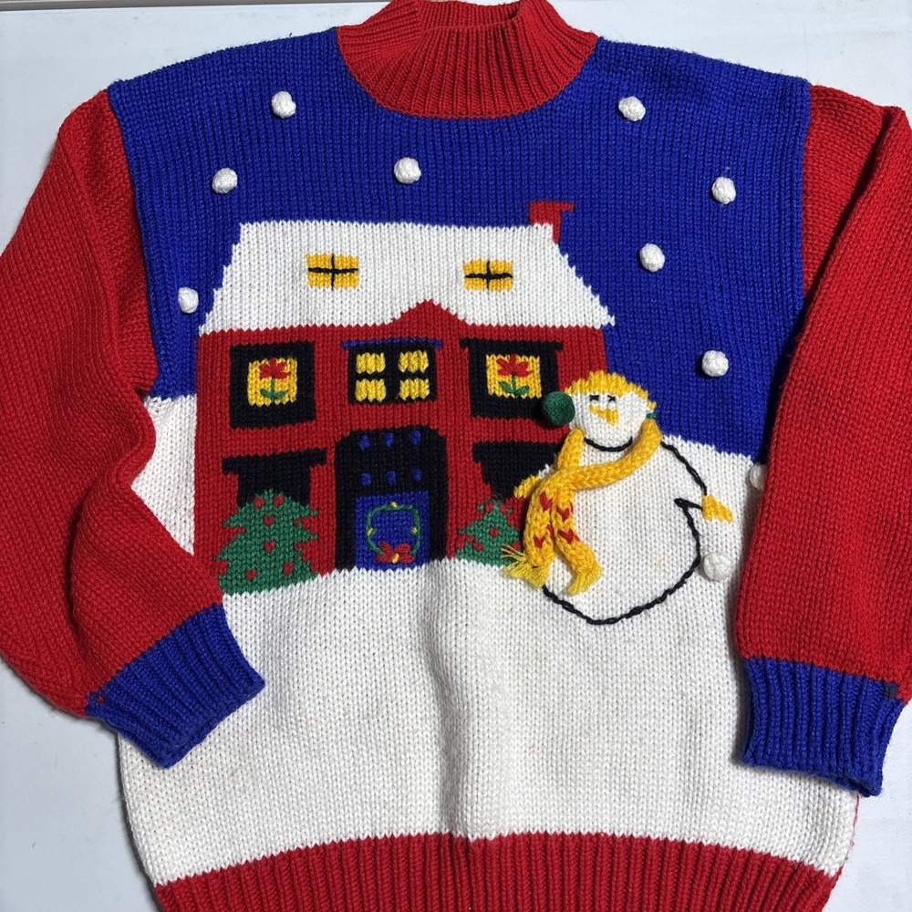 Karen Scott Medium Ugly Christmas Sweater 3D PomPom Snowman Tacky Holiday Party
